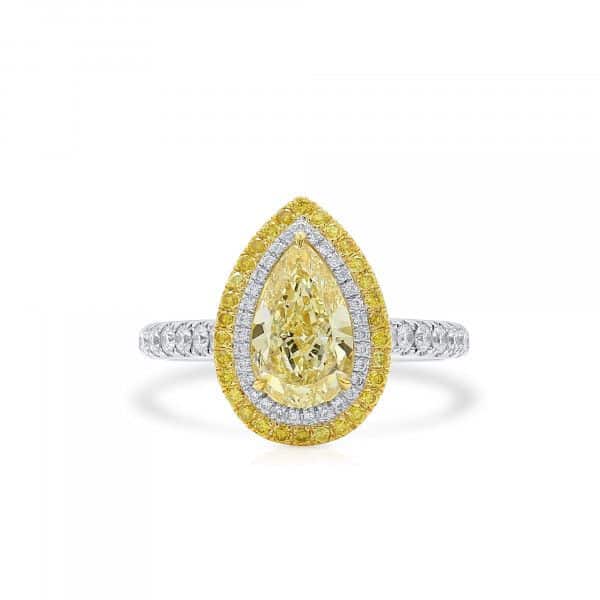 Light Yellow (W-X) Diamond Ring, 1.55 Ct. (2.09 Ct. TW), Pear shape, GIA Certified, 1156970998