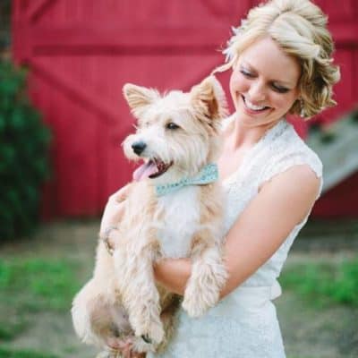 bride with dog