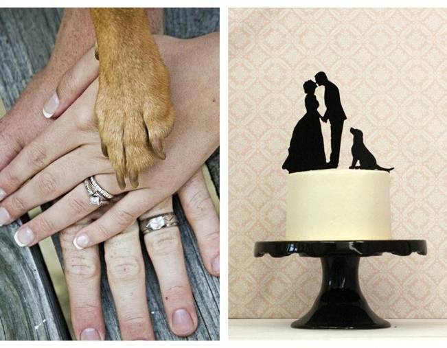 bride groom and dog cake topper