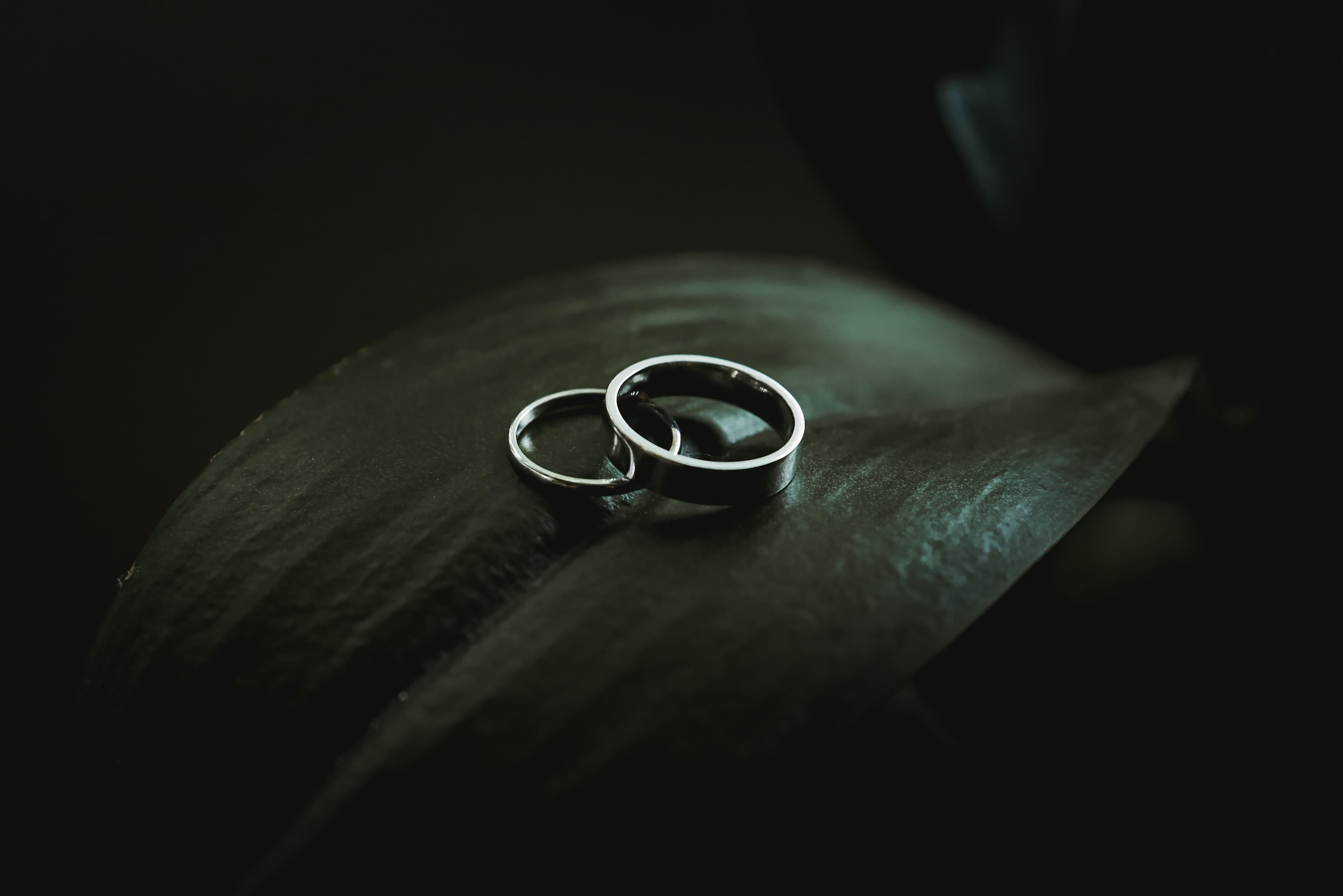 silver-colored rings