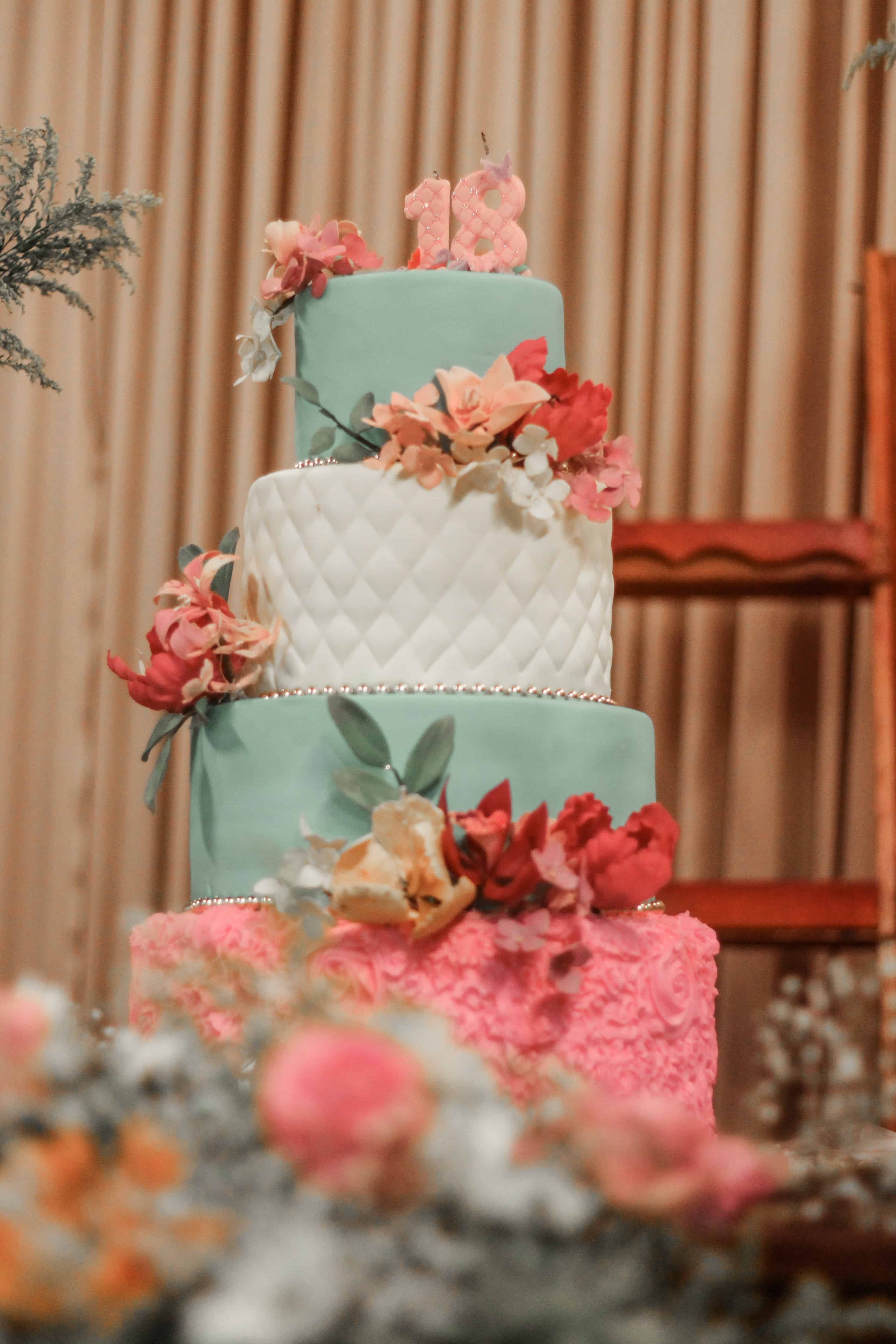 pink and white floral cake